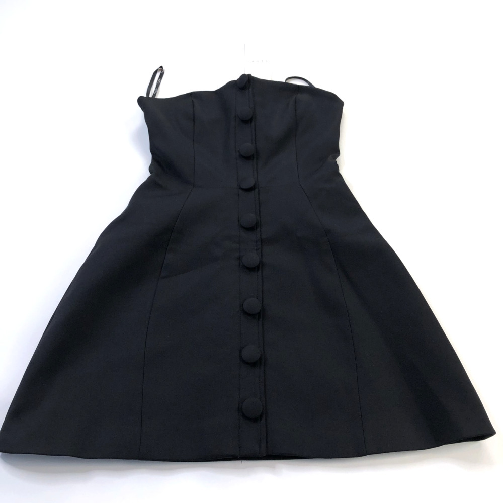 Club L London Anniston NEW US 2 Bandeau Tailored Button Mini Dress Black HRJ